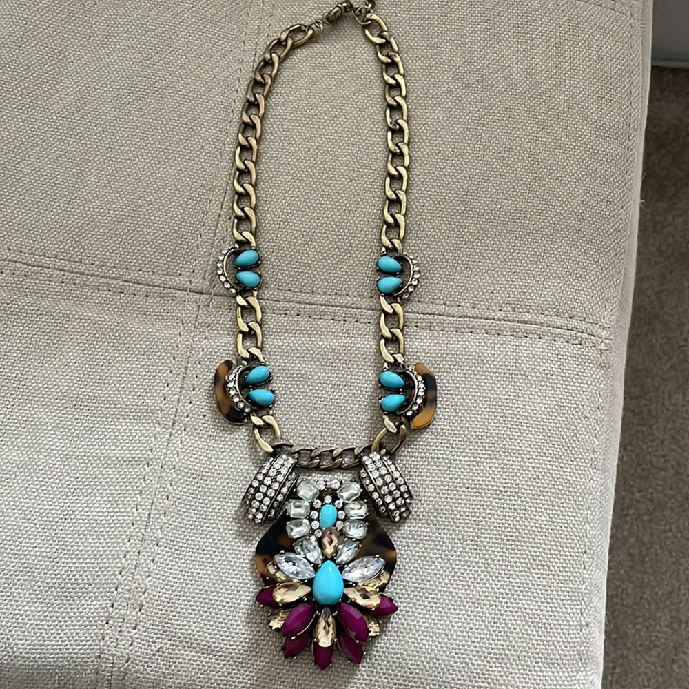 Jcrew tortoise turquoise statement necklace NEW